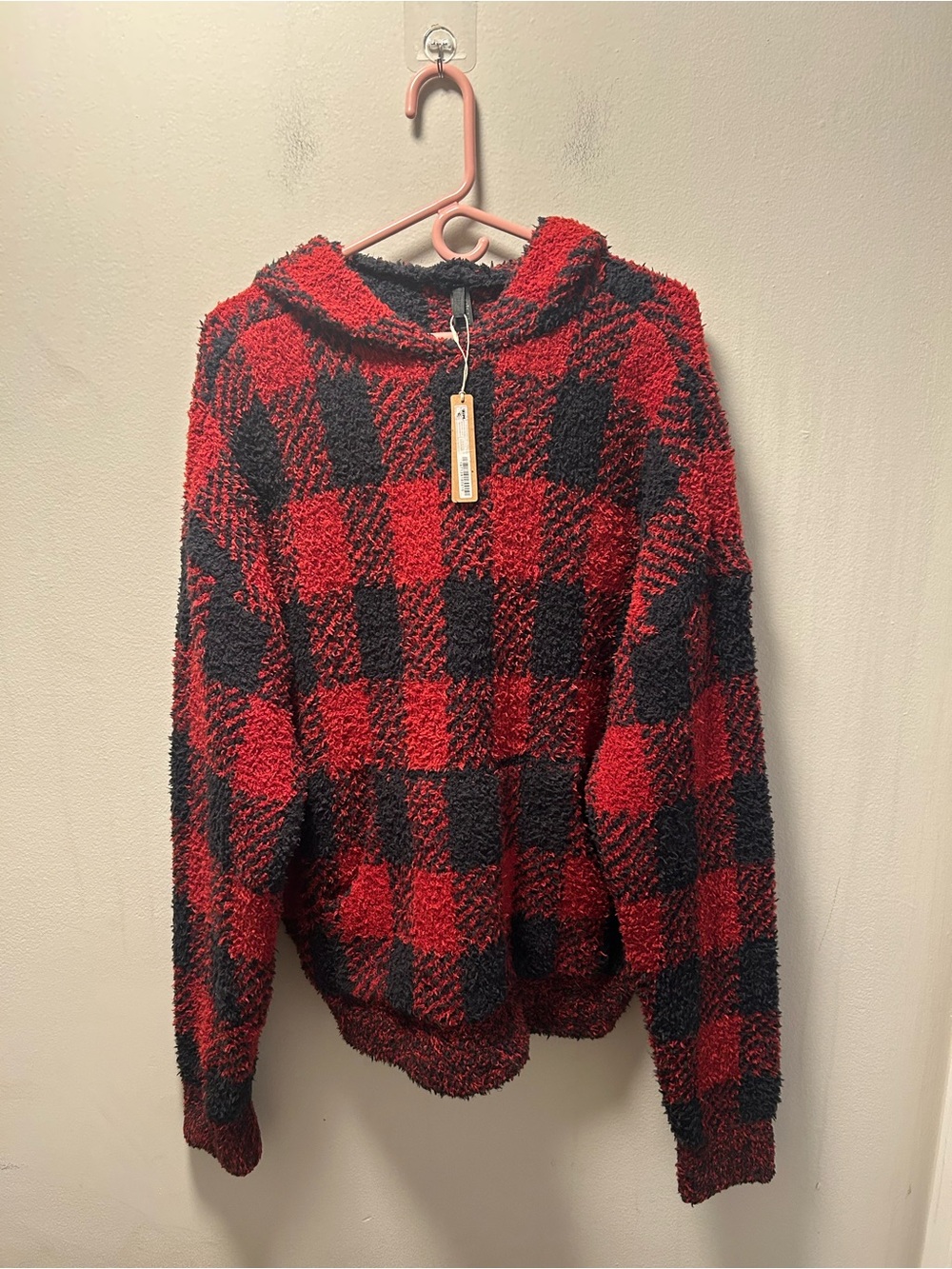 SKIMS Red and Black Buffalo Plaid Cozy Hoodie